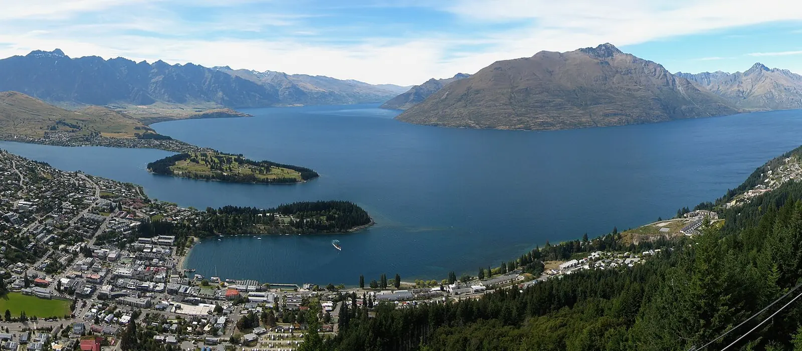 Queenstown Bay and Lake Wakatipu seen from above